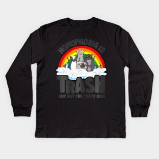 Homophobia Is Trash Gay Pride Raccoon Opossum Ally LGBT Kids Long Sleeve T-Shirt